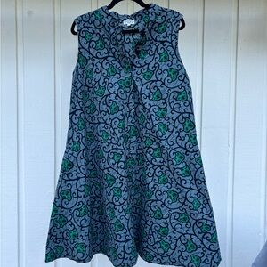 Sleeveless Printed Button Up 100% Cotton Summer Dress - Zuri Green & Gray Multi